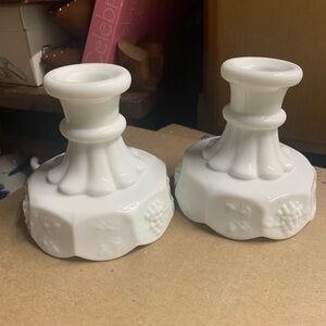 Vintage Set of 2 Westmoreland Paneled Grape Candlestick Holders
